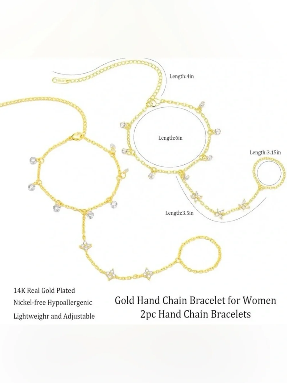 Anthropologie Gold Tone Floral Hand Chain with Clear Drops